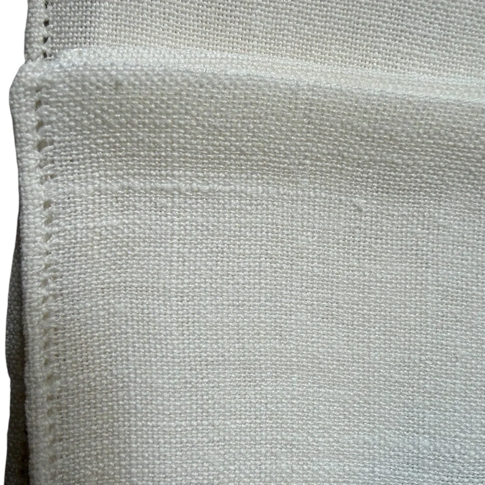 Vintage Set of 12 White Linen Napkins Blue Floral Hand Embroidered 11x11 Square